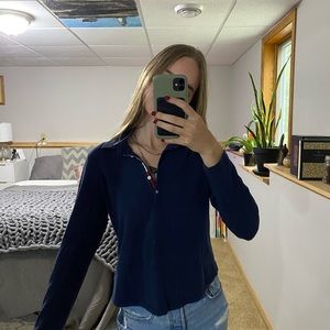90s Tommy Hilfiger navy blue polo long sleeve top